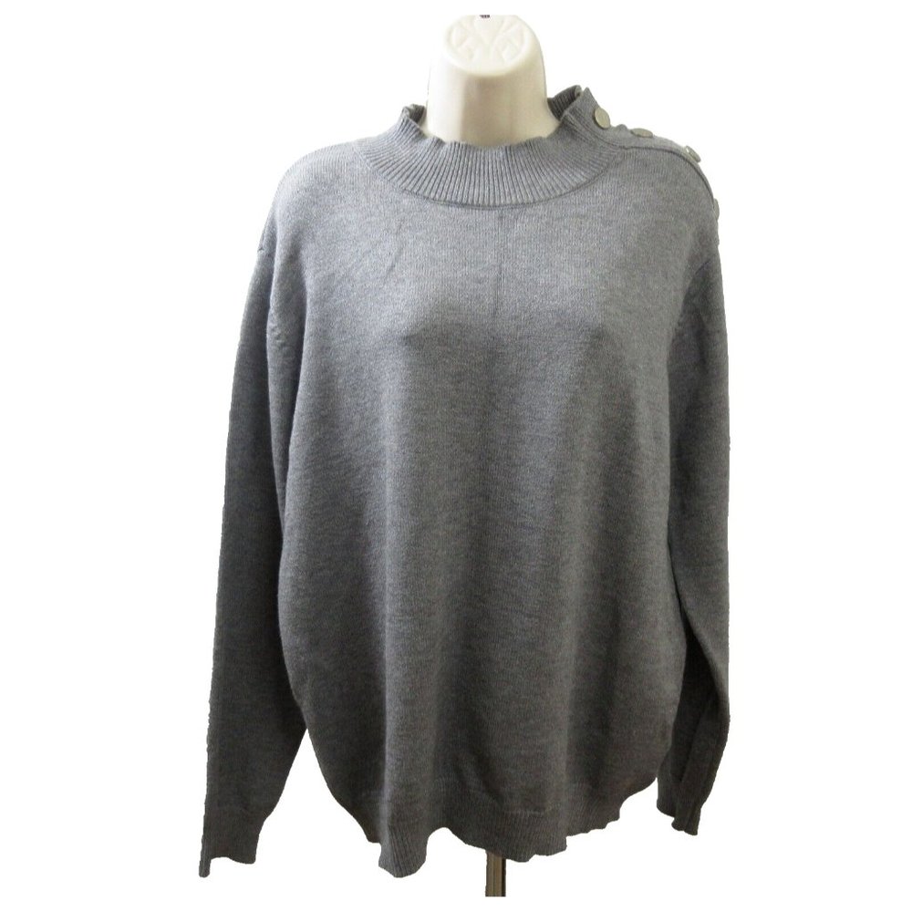 Kirundo Sweater Size Large Gray High Round Neck Button Shoulder Long Sleeve Soft